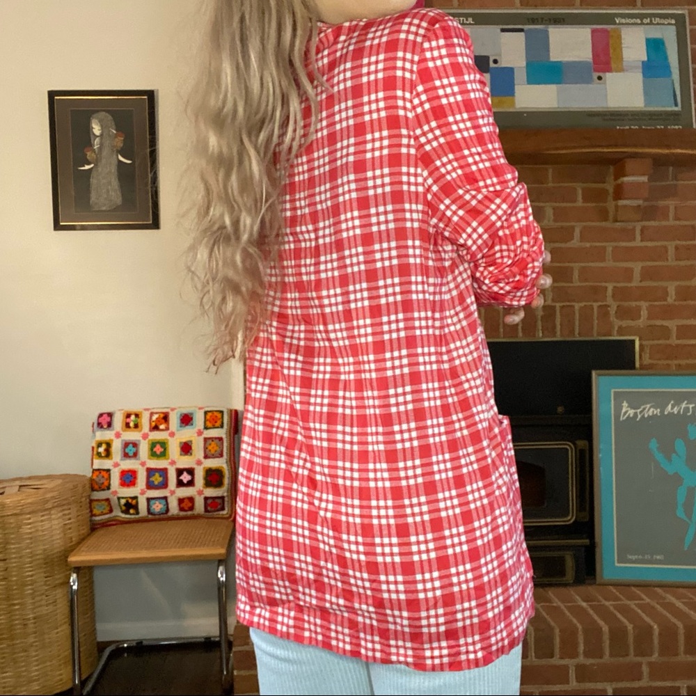 Vintage 80s IVY Lightweight Oversized Windowpane Plaid Unlined Pocket Bl… - Picture 4 of 15